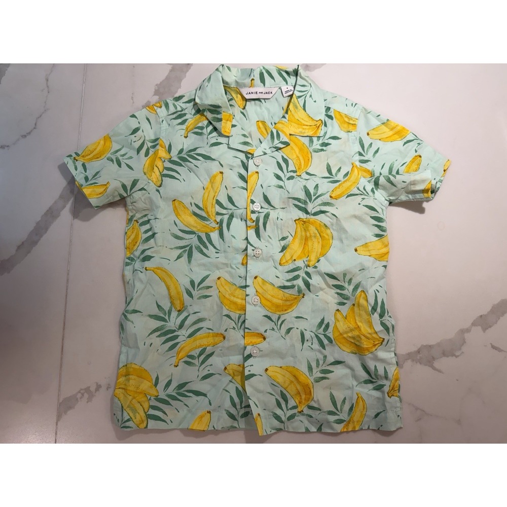 Janie and Jack Banana Cabana Shirt Sz 4 Hawaiian Shirt Monkey Resort Vacation